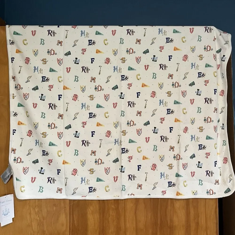 NWT Ralph Lauren X Riley Sheehay Baby Blanket Logo Print Watercolor Unisex 28x32